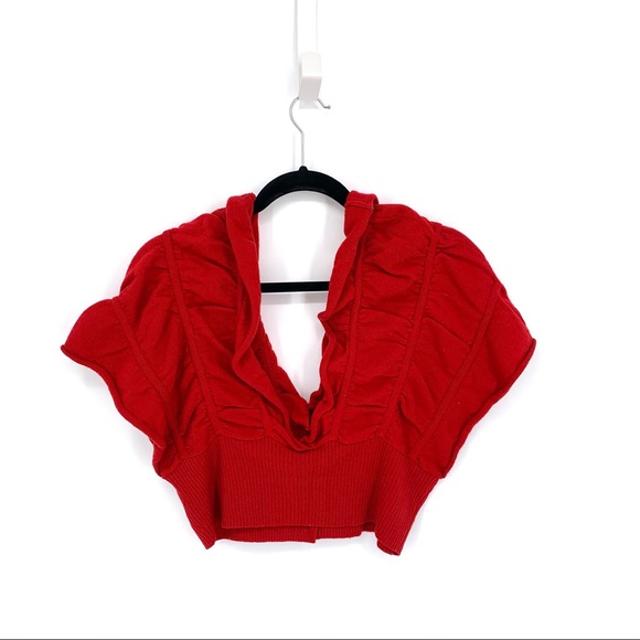 Anthropologie by Moth Red Furrowed Shrug Wool Sweater Size Small - Picture 3 of 8